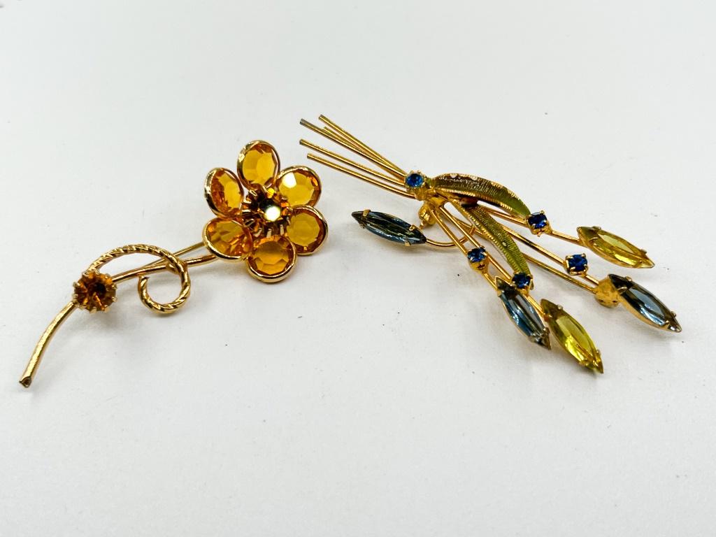TWO AMBER, BLUE, GREEN,STONE BROOCH (1 of 1)