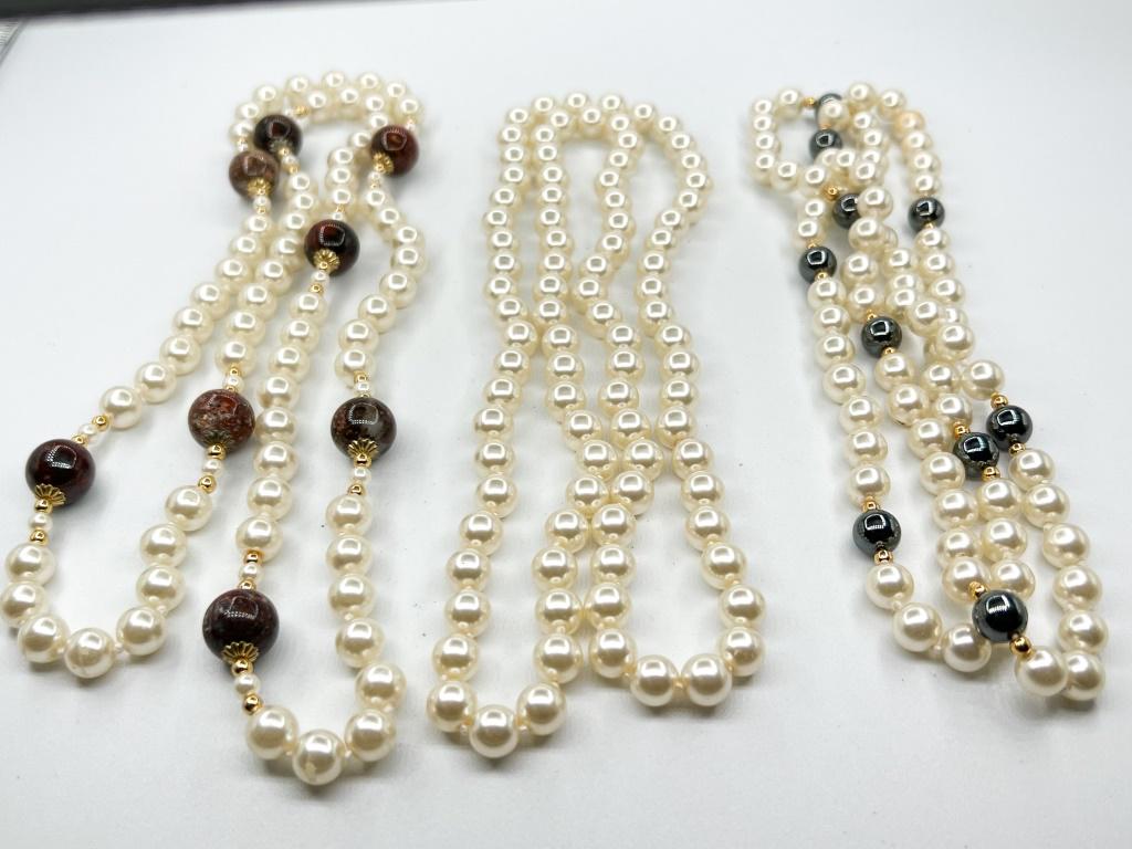 HEAVY FAUX PEARL NECKLACES, MULTI COLOR  TRIO (1 of 1)