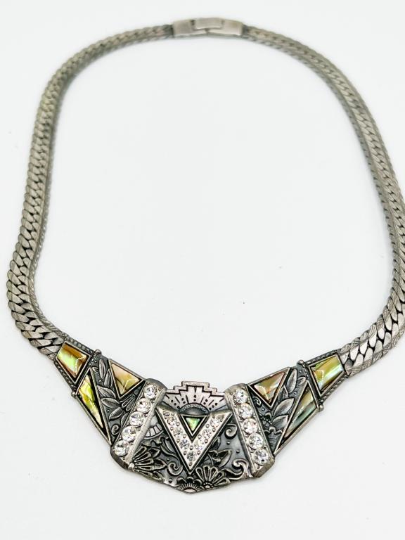 ART DECO STYLE UNUSUAL ELABORATE NECKLACE: ART DECO STYLE UNUSUAL ELABORATE NECKLACE ,HEAVY, MARRING ON REVERSE SIDE