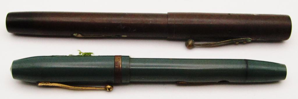 1 ANTIQUE & 1 VINTAGE FOUNTAIN PENS!: EARLY ANTIQUE WATERMAN IDEAL "CLIP CAP" FOUNTAIN PEN PAT 1884, MARKED "AUG 4 1903"; VINTAGE EPENCO NEW YORK DARK GREEN FOUNTAIN PEN!