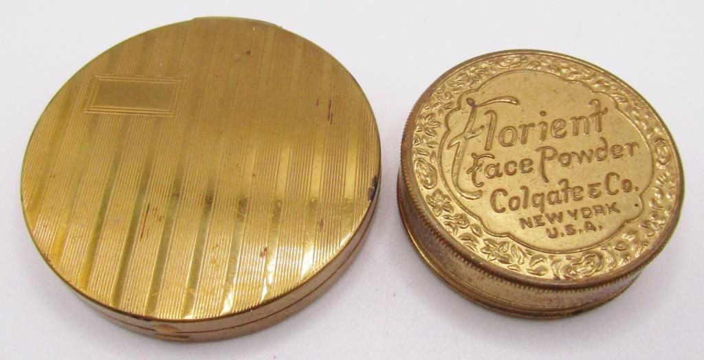 (2) ANTIQUE GOLD TONED SMALL COMPACT POWDERS (1 of 4)