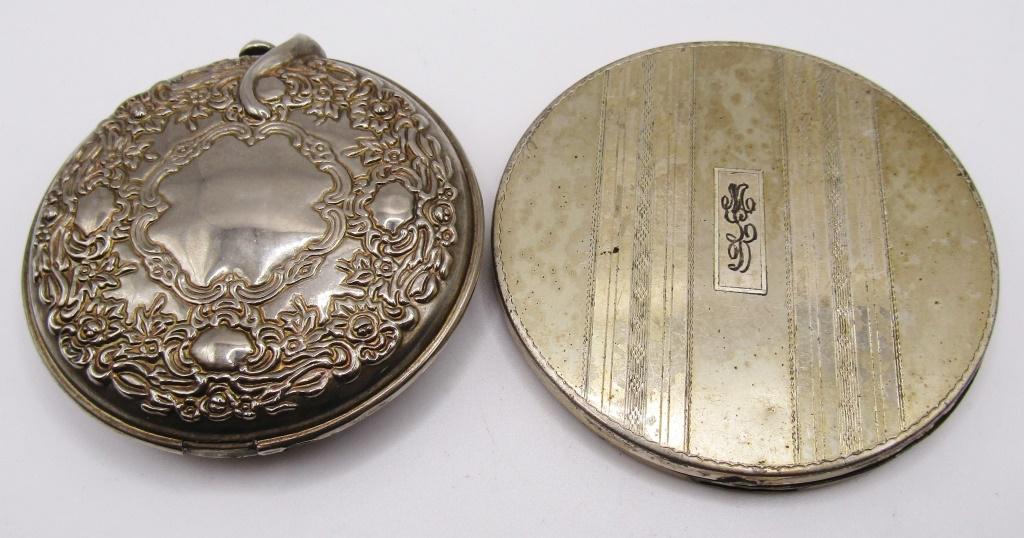 (2) VINTAGE SLIVER TONED COMPACTS!: ONE ENGRAVED LILLIAN