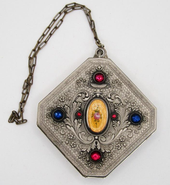 VTG. COMPACT WITH BLUE AND PINK GEMS! (1 of 3)