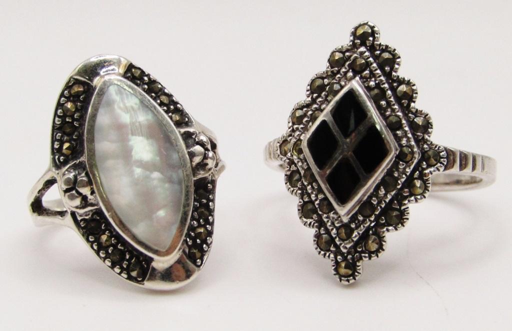 2-VINTAGE STERLING MARCASITE RINGS: RING SIZES 4 & 8-TOTAL 5.4 DWT