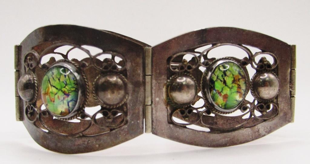 VINTAGE MALACHITE PANEL BRACELET: WITH CUT OUT DESIGN-TOTAL 19.7 DWT