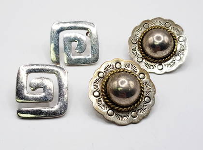 2-PAIRS OF STERLING PIERCED EARRINGS: (1)SOUTHWESTERN ENGRAVED DESIGN-TOTAL 14.9 DWT