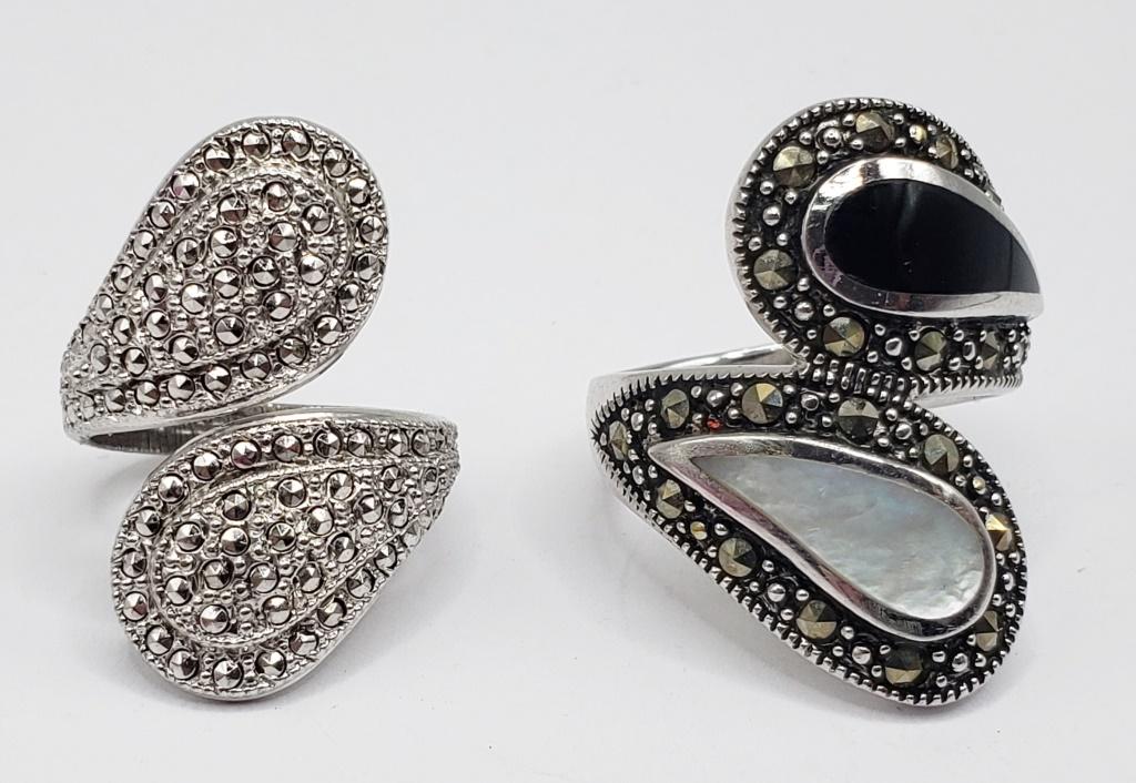 2-STERLING FASHION WRAP RINGS: (1)MARCASITE (1 of 5)