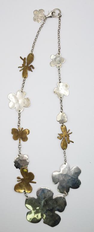 ROBERT LEE MORRIS ANDY WARHOLL COLLECTION: BRASS AND STERLING NECKLACE-TOTAL 26 DWT