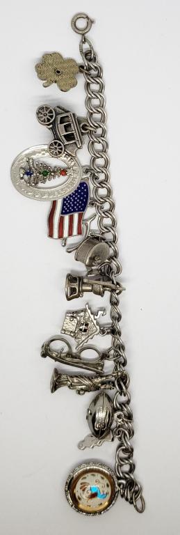 VINTAGE STERLING CHARM BRACELET LOADED: WITH (13)CHARMS-TOTAL 24 DWT