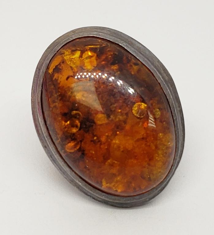 LARGE! STERLING BALTIC AMBER FASHION RING (1 of 4)
