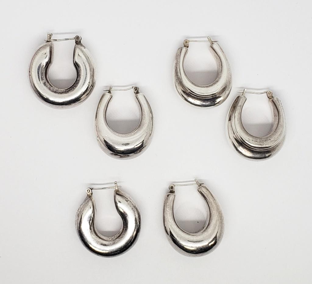 3-PAIRS OF SOLID STERLING PIERCED HOOP EARRINGS (1 of 5)