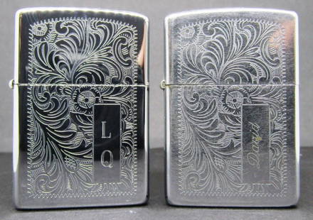 (2) 1980 &1987 FILIGREE PATTERN ZIPPOS!: ONE ENGRAVED "DAVID" ONE ENGRAVED "L Q"