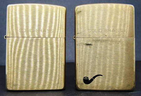 (2) 1997 & 1998 SOLID BRASS ZIPPOS!: ONE WITH A SMALL PIPE ON THE CORNER