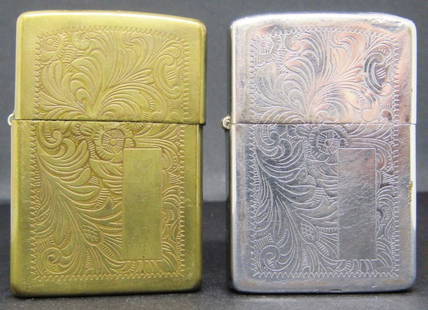 (2) 1980 & 2002 FILIGREE PATTERN ZIPPOS!: ONE BRASS COLORED ONE SILVER TONED