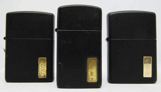 (3) BLACK MATTE ZIPPO LIGHTERS!: WITH GOLD ENGRAVINGS!