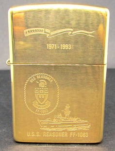 1993 GOLD TONED ZIPPO LIGHTER!: U.S.S REASONER FF-1063