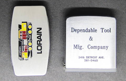 (2) ZIPPO LOT!: ONE MONEY CLIP KNIFE "LORAIN" ONE MEASURING TAPE "DEPENDABLE TOOL & MFG. COMPANY"