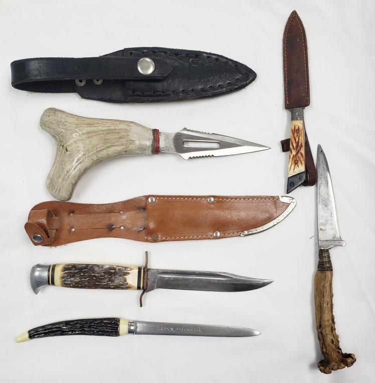 (5) STAG HANDLE KNIFE LOT - (1) MADE IN GERMANY: USED KNIFE LOT