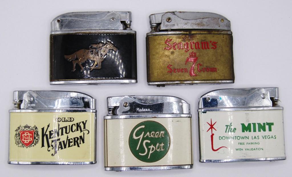 (5) Vintage Flat Advertising Lighters; (1 of 2)