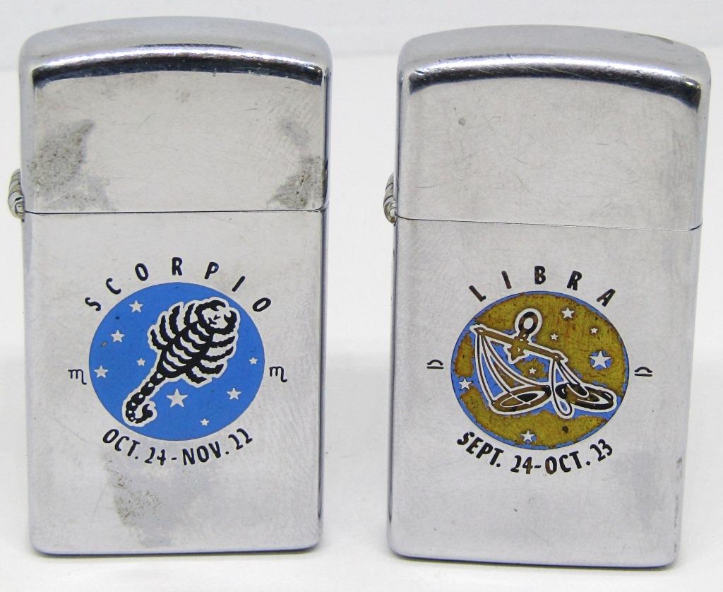 (2) ZODIAC SIGN ZIPPO LIGHTERS!: 1973 "LIBRA" 1977 "SCORPIO"