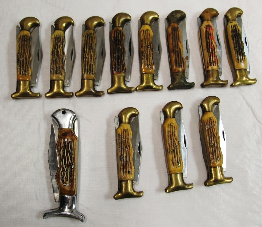 (12) PAKISTAN FOLDING KNIFE LOT w/BRASS ENDS (1 of 6)