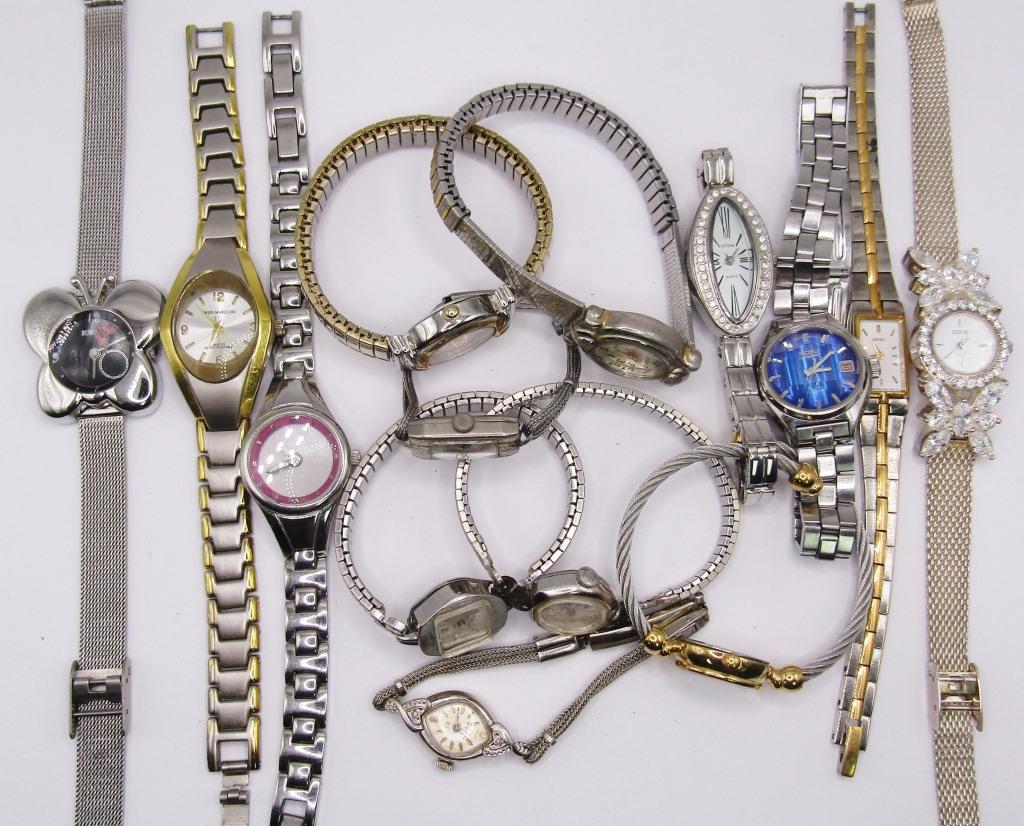 (14) Vintage Silver Toned Wristwatches!: Helbros, Seiko, Lenox, Elgin, Bulova, Swiss Marquise, Anne Klein; Untested!