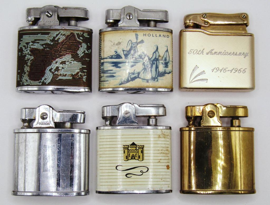 (6) Vintage Advertising Lighters;: Alpco, Auer, Colibri, Holland, Firefly, Windsor "Manor";