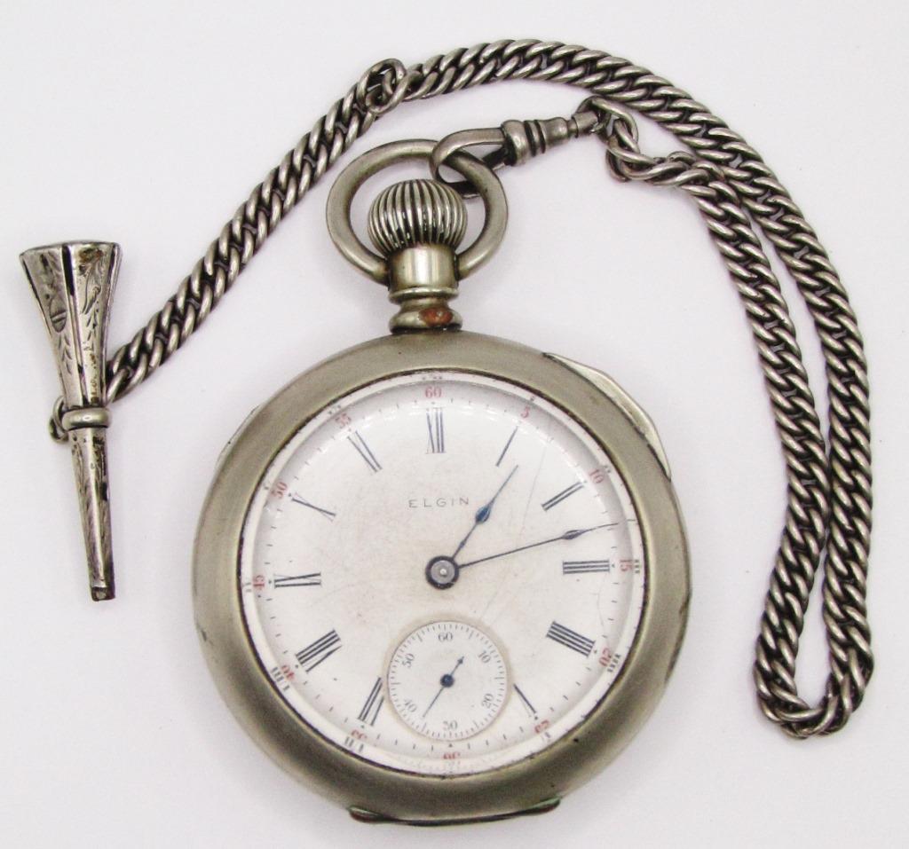 1892 ELGIN OPEN FACE POCKET WATCH w/CHAIN (1 of 5)