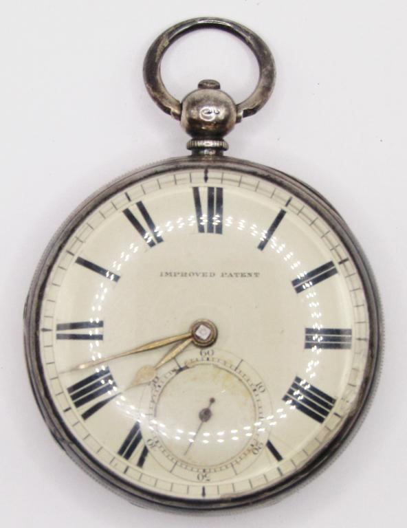 IMPROVED PATENT ANTIQUE SILVER: FUSEE POCKET WATCH DATE C1890 - KEY WIND (no key) NOT RUNNING - SWING OUT MOVEMENT - OVERALL NICE CONDITION