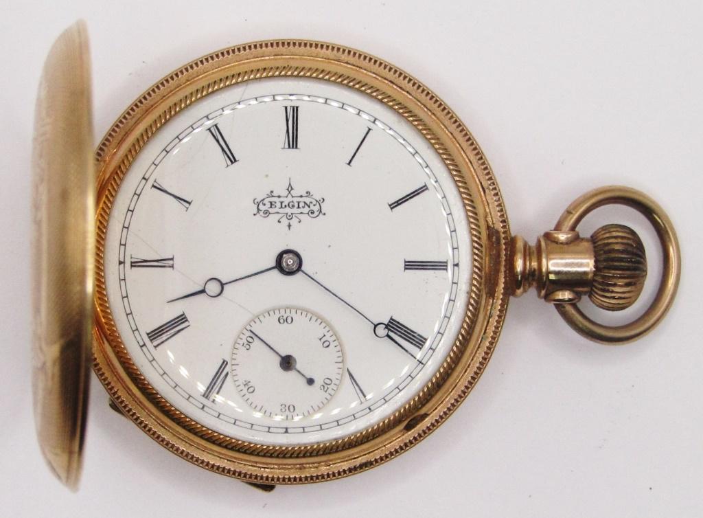 1892 ELGIN HUNTING CASE POCKETWATCH: GRADE 67, 6 SIZE, 15 JEWEL, SERIAL NUMBER 4458398, NOT RUNNING WOUND TIGHT, LEVER SET, NICE CASE