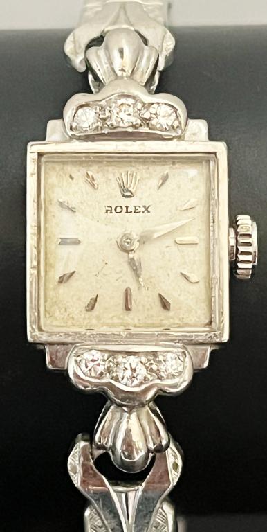 18KT Ladies Rolex Diamond Dress Watch; (1 of 8)