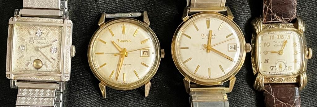 Group of 4 Bulova Gents Watches!: For Parts or Repair; All Ticking!