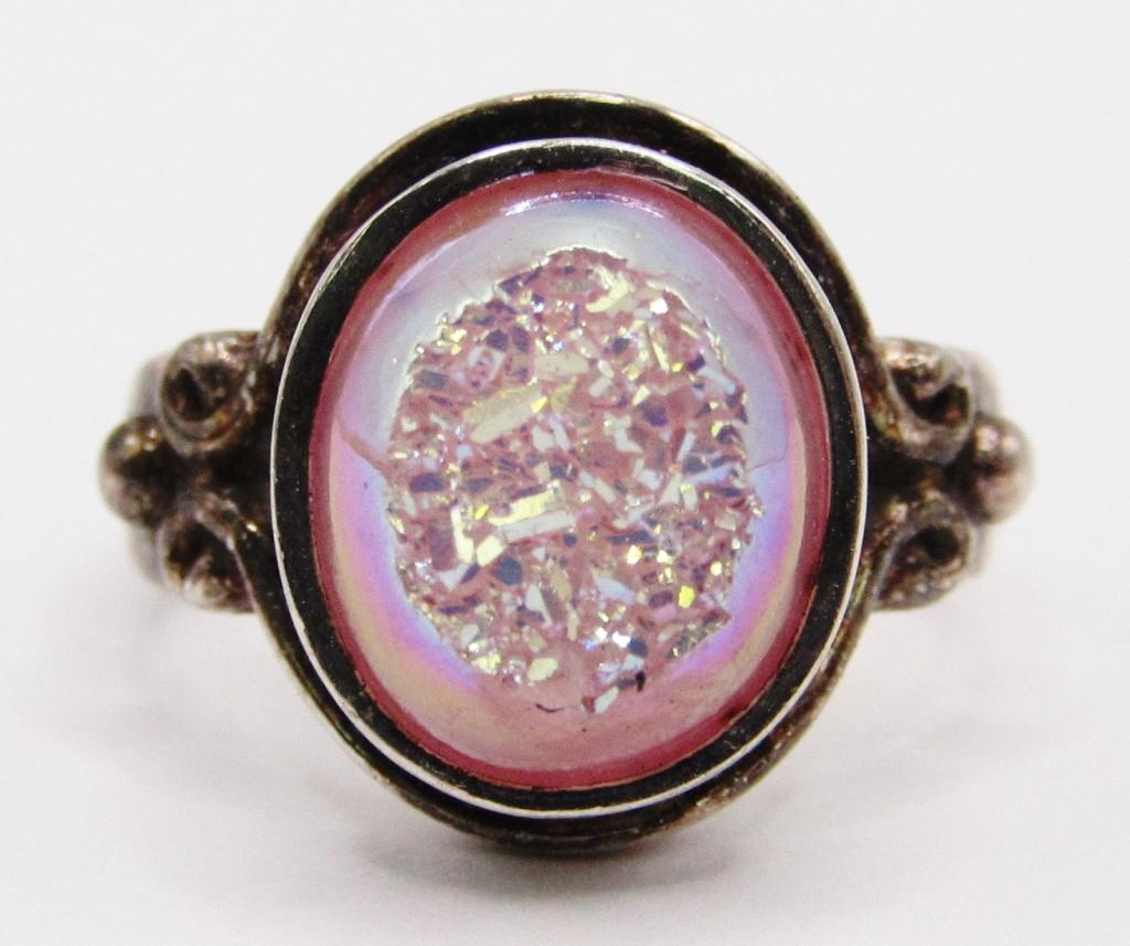 SAJEN STERLING RING WITH PINK DRUZY STONE (1 of 6)
