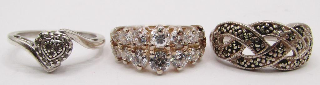3-VTG STERLING FASHION RINGS (1)MARCASITE (1 of 4)