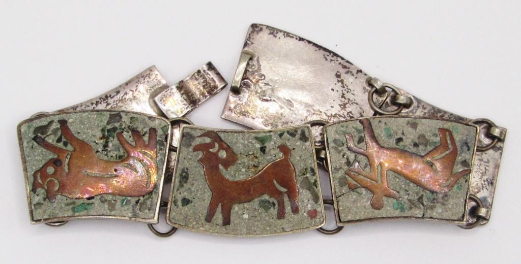 MEXICO STERLING PANEL BRACELET WITH CHIPPED (1 of 5)