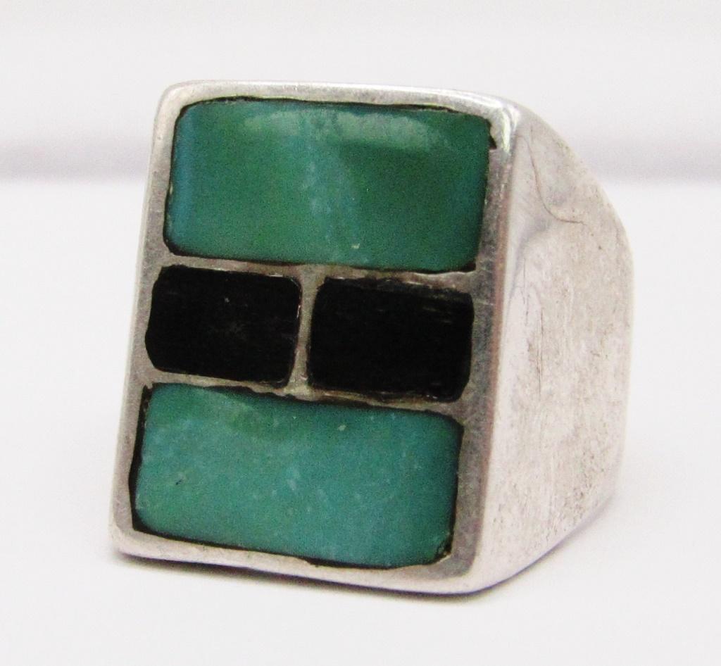 MEN'S STERLING RING WITH TEAL & BLACK STONE (1 of 3)