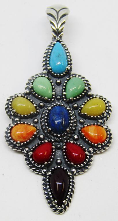 CAROLYN POLLACK STERLING PENDANT WITH: MULTI COLORED STONES-LOOKES NEW! TOTAL 7 DWT