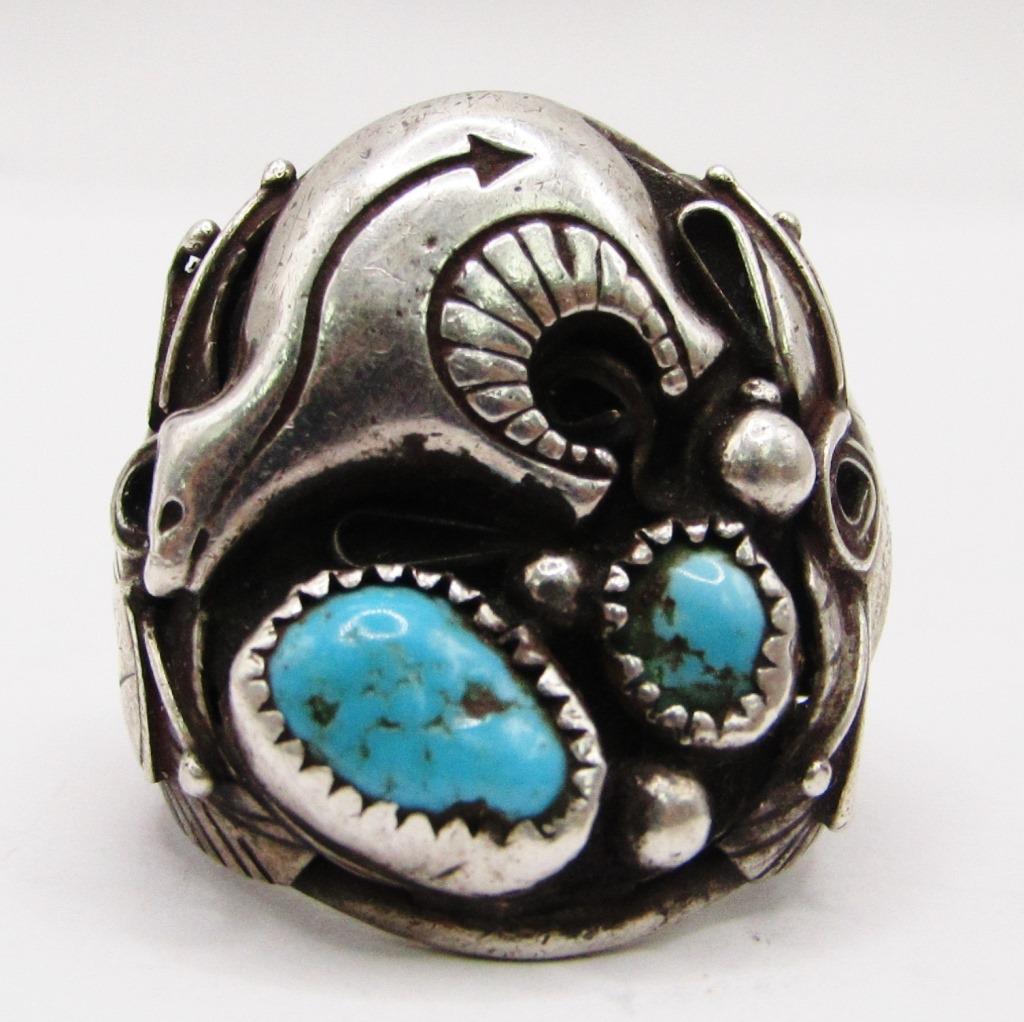 NAVAJO STERLING MEN'S ZUNI BEAR RING WITH (1 of 6)