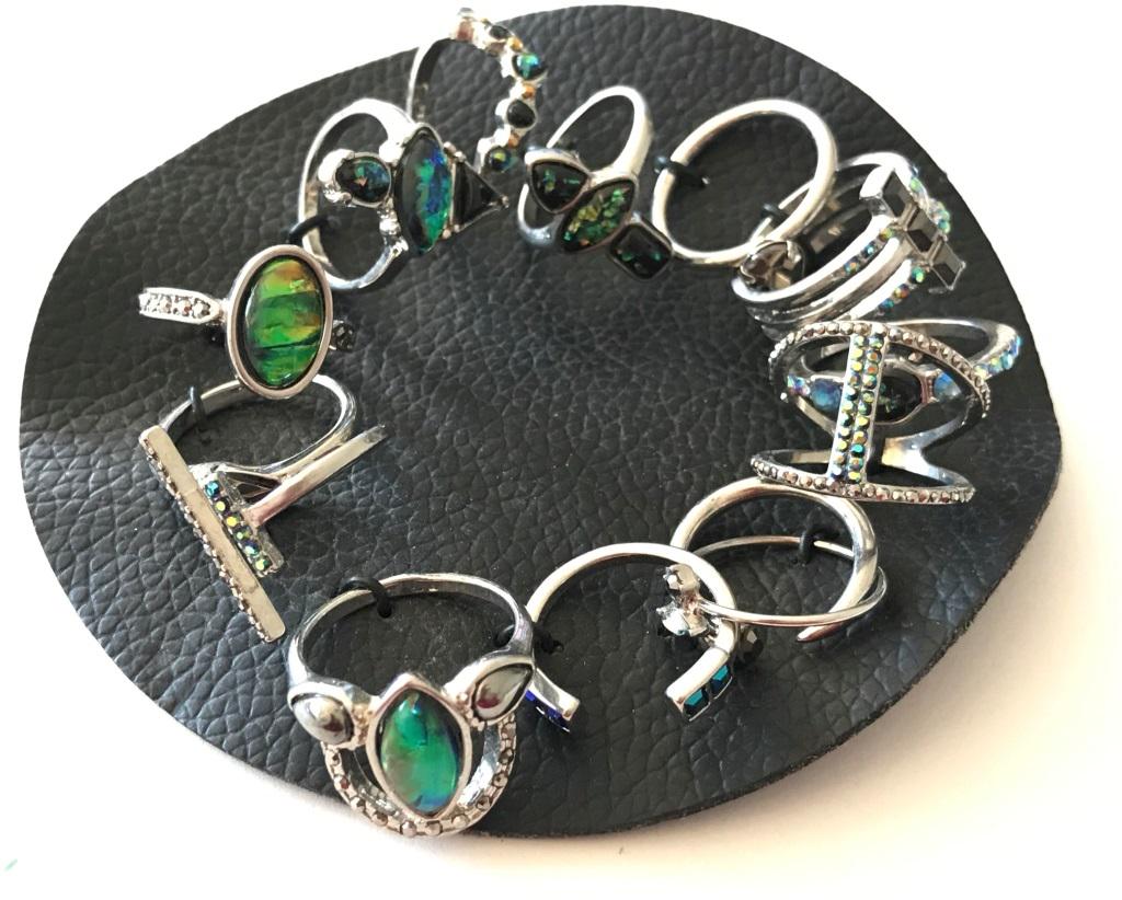 FAUX EMERALD ABALONE COLORED RINGS-14: MULTIPLE STYLES OF ABALONE RINGS