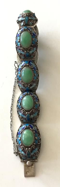 "SILVER" MARKED ENAMEL BUTTERFLY BRACELET (1 of 5)