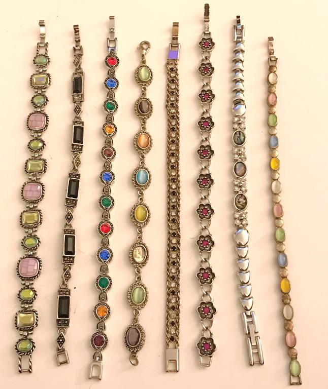 8 BRACELETS W/ MULTI COLOR STONES (1 of 2)