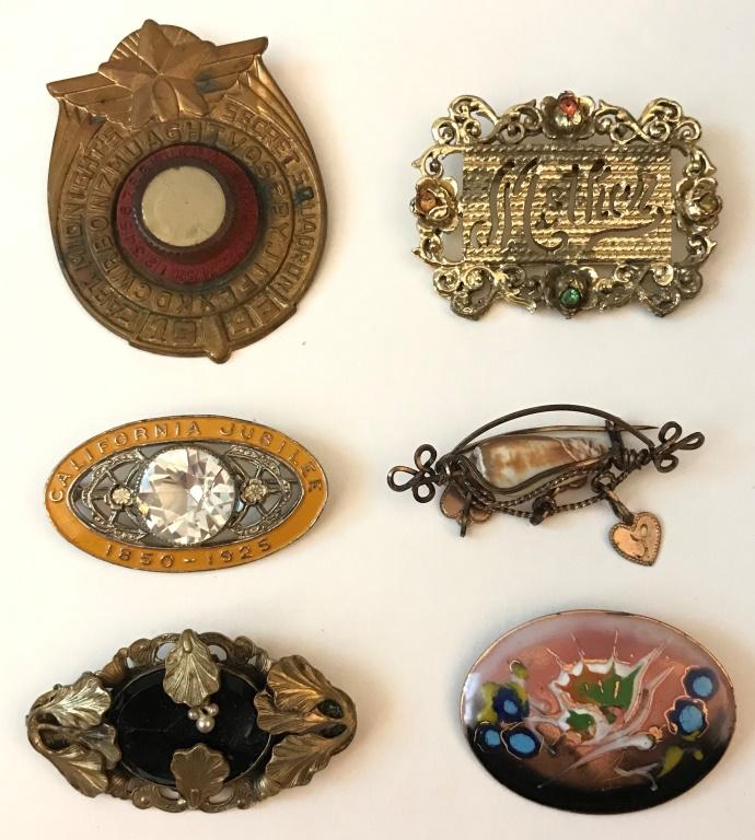 6 VINTAGE BROOCHES- (5- C CLASPS) OLD! (1 of 2)