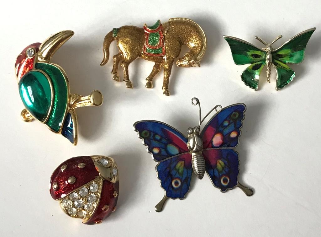 5PC ANIMAL BROOCH LOT ENAMEL (1 of 2)