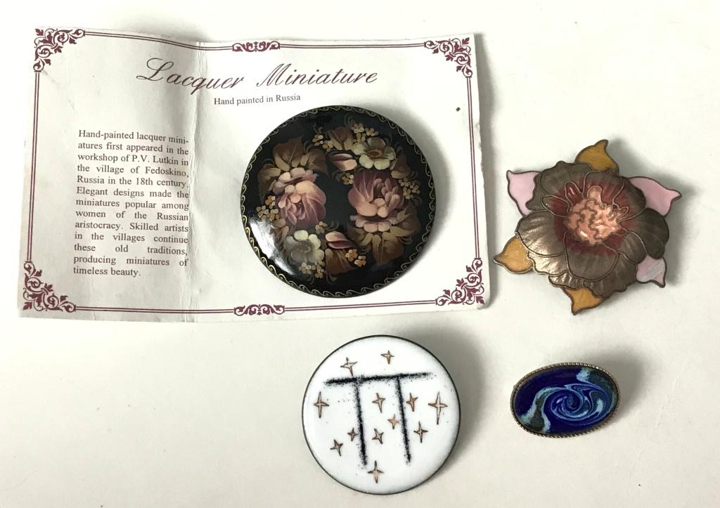 4 BROOCHES- HANDPAINTED- POSS ENAMEL (1 of 2)