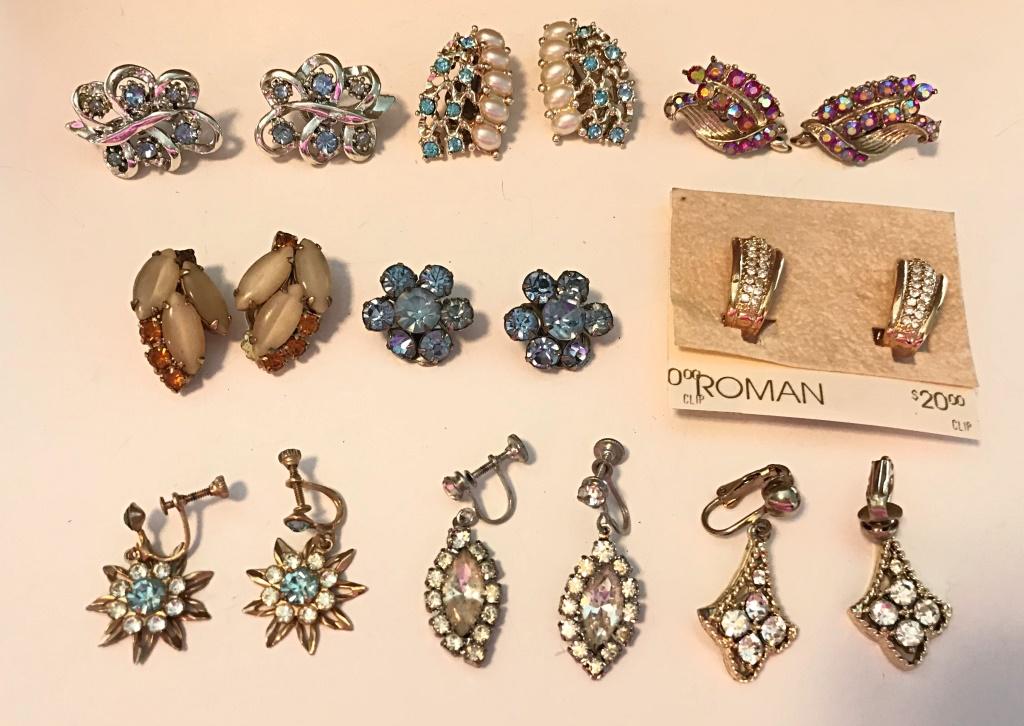 9 PRS CLIP/ SCREW ON EARRINGS, 1 PAIR WEISS (1 of 3)