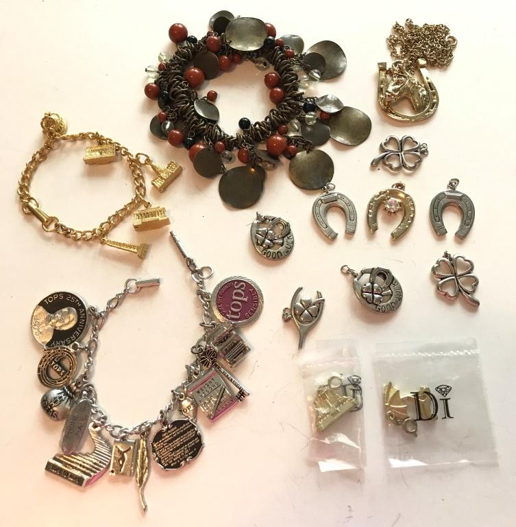 CHARM BRACELET- LOADED: HORSESHOE HORSE 4 LEAF CLOVER + MORE