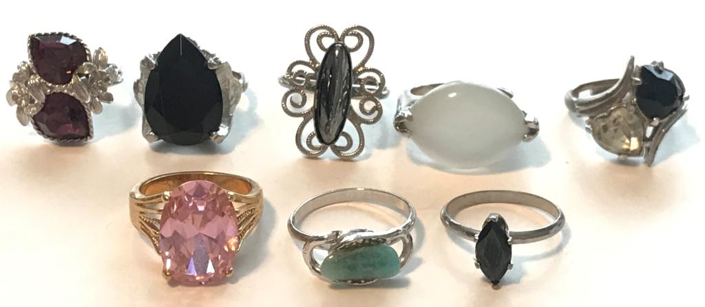 RING LOT OF 8, (2 MARKED SARAH COVENTRY): MULTIPLE STYLES! BID NOW!