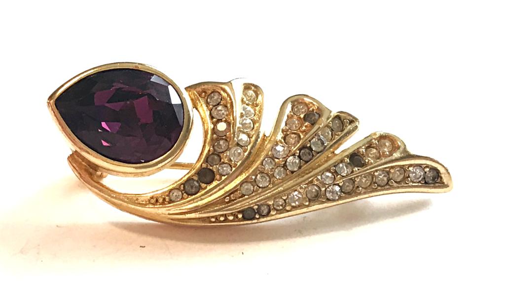 CHRISTIAN DIOR BROOCH W/ AMETHYST &- (1 of 2)