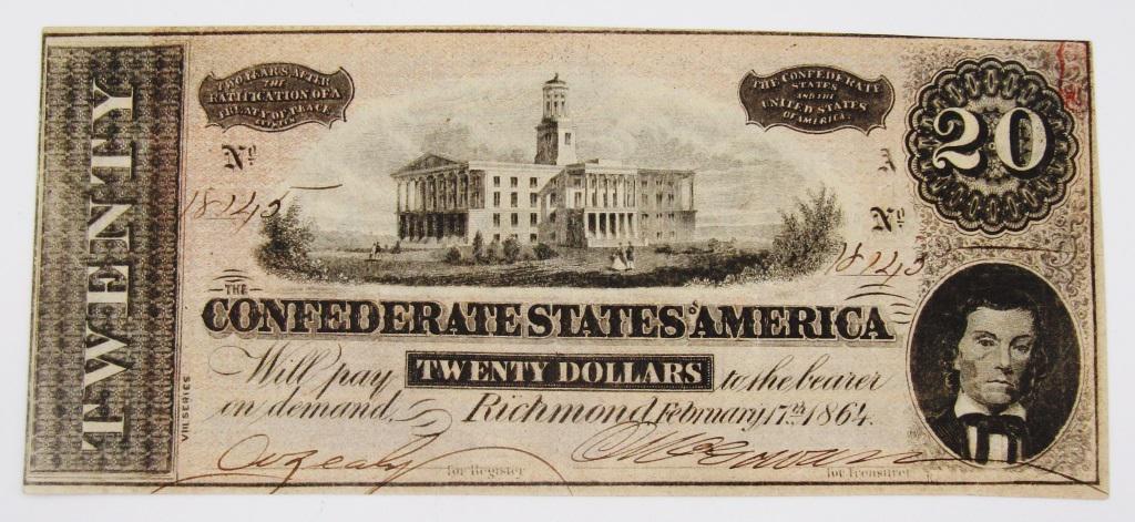 1864 $20 CONFEDERATE STATES of AMERICA (1 of 2)