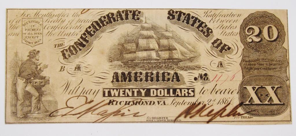 1864 $20 CONFEDERATE STATES of AMERICA (1 of 2)